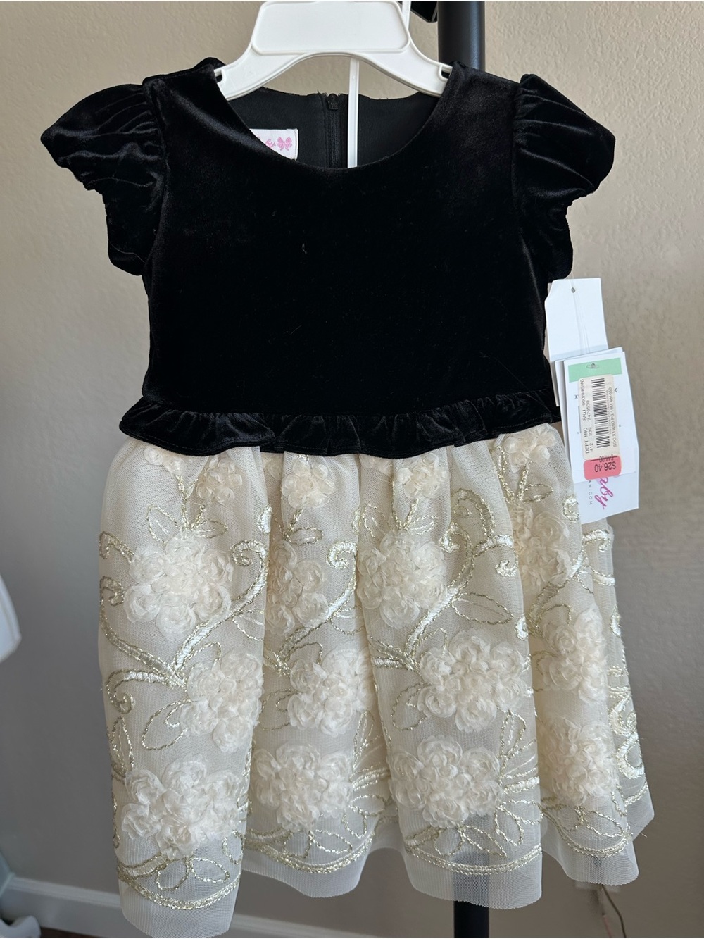 New Bonnie Baby Black Velvet and Ivory Floral Party Dress